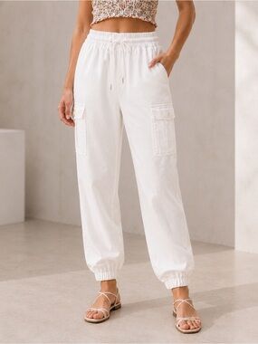 For The Republic 100% TENCEL Lyocell White Cargo Jogger Pants XS NWT
